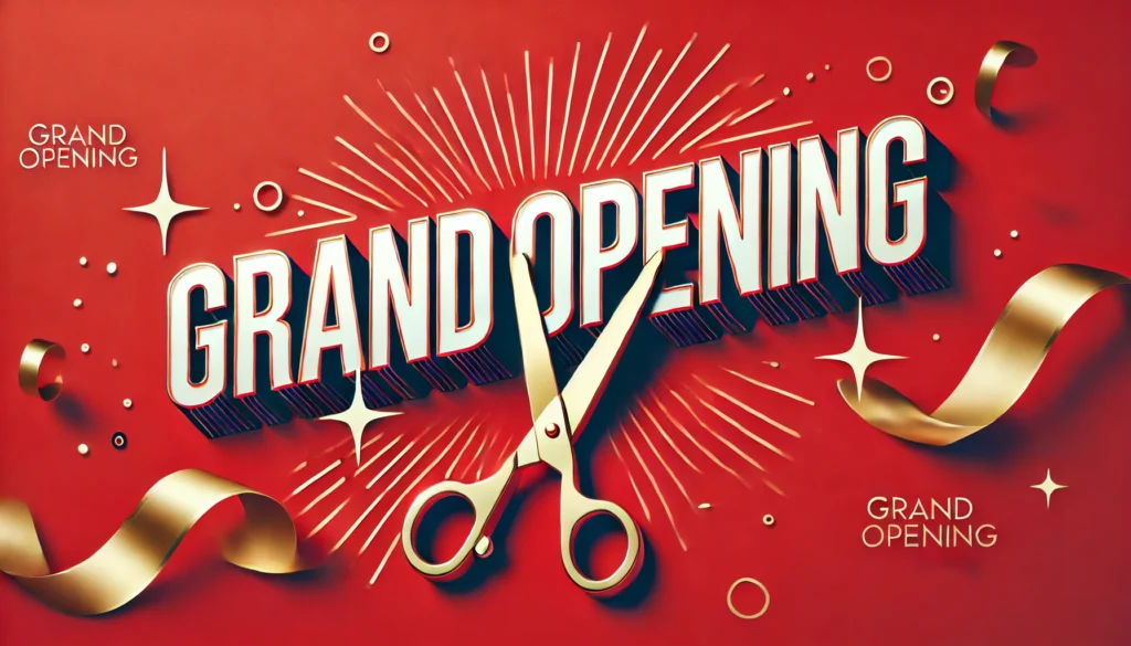 Dall·e 2024 09 10 13.01.28 A Horizontal Vibrant Red 'grand Opening' Banner With A Sleek And Modern Design. The Banner Features Bold White Letters Correctly Spelling 'grand Openi